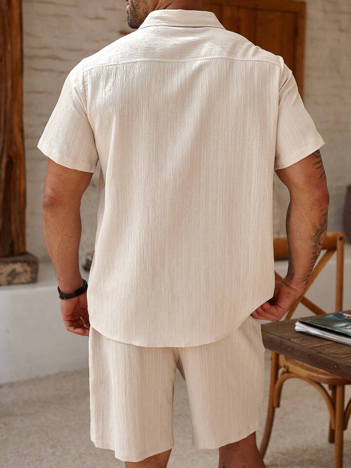 Beige Cotton-Linen Short Sleeve Shirt