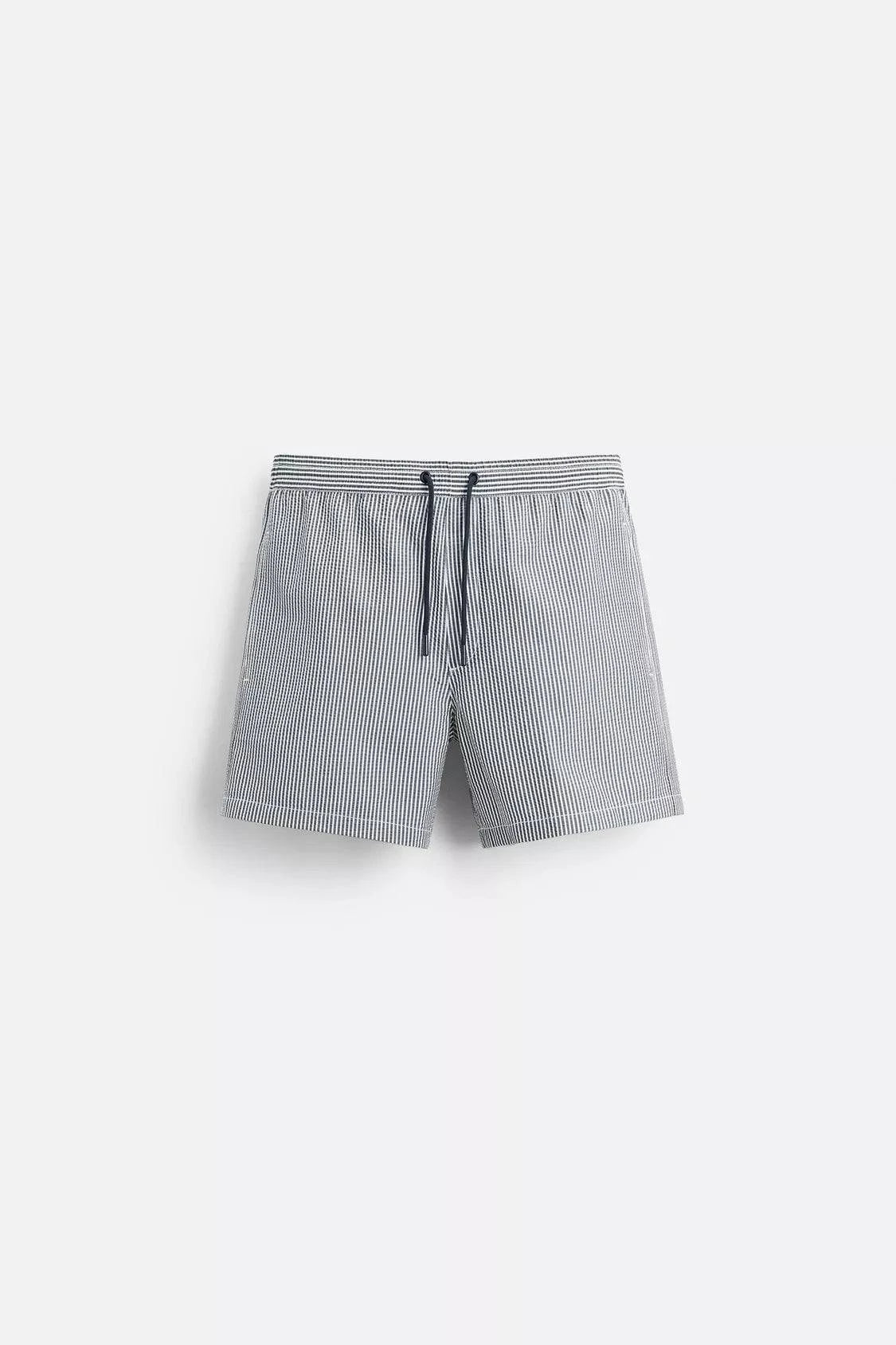 SEERSUCKER MID-LENGTH SWIMMING TRUNKS - Gray - Tour&Tate