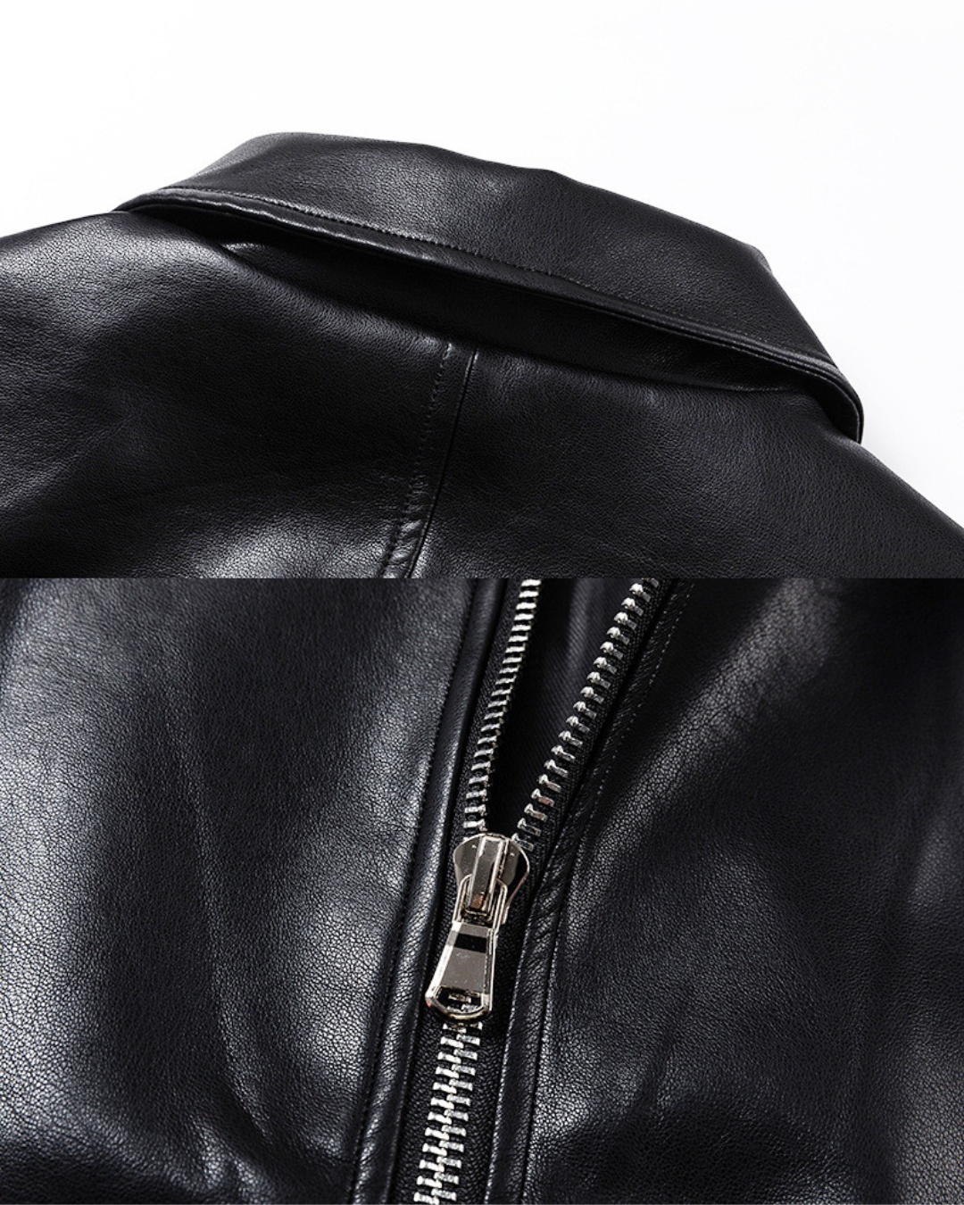 Veste classique en cuir noir avec fermeture éclair