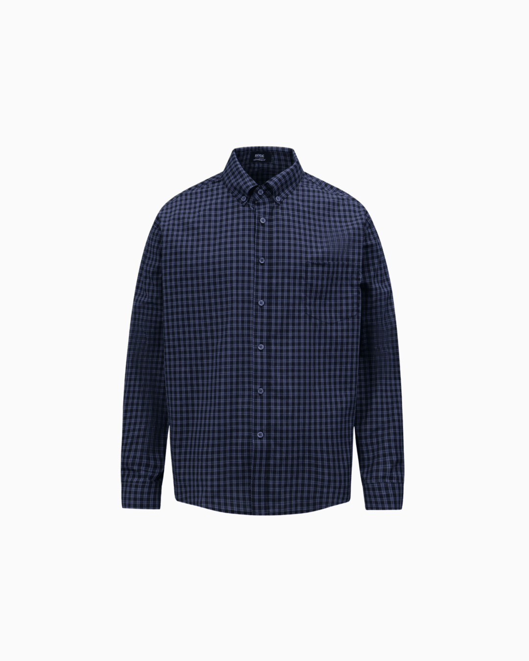 Navy Check Button‑Down Shirt