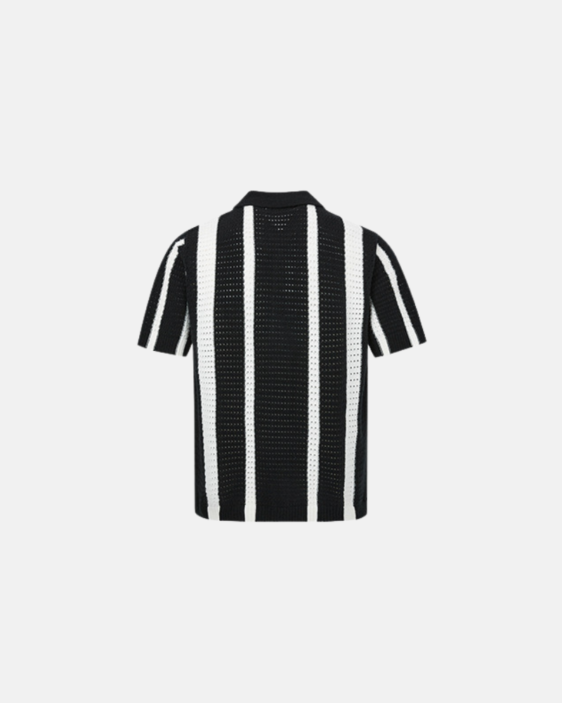 Striped Knit Button-Up Polo