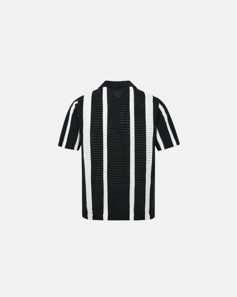 Striped Knit Button-Up Polo