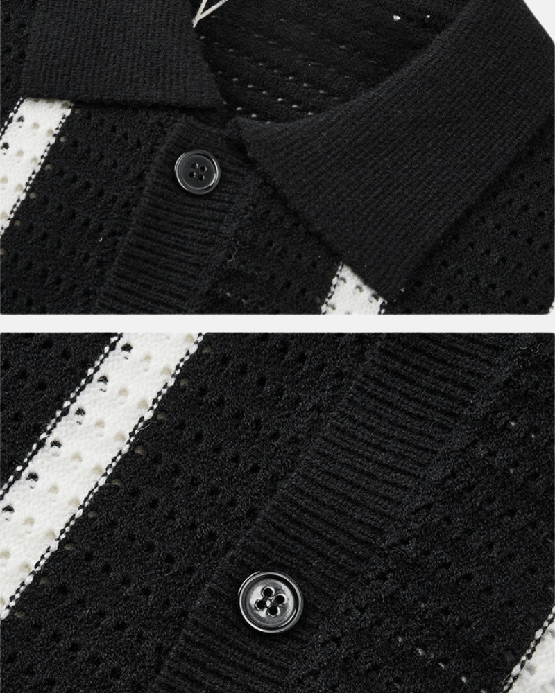 Striped Knit Button-Up Polo
