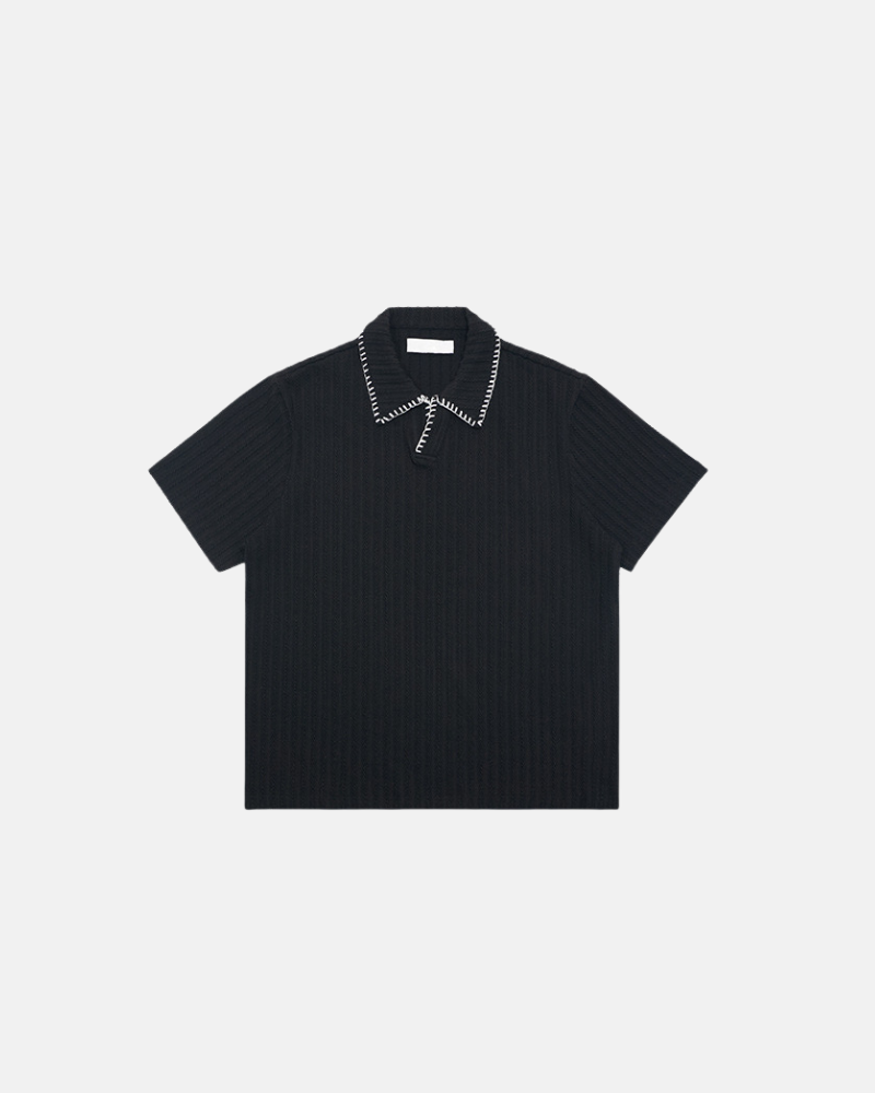 Ribbed Knit Polo Tee