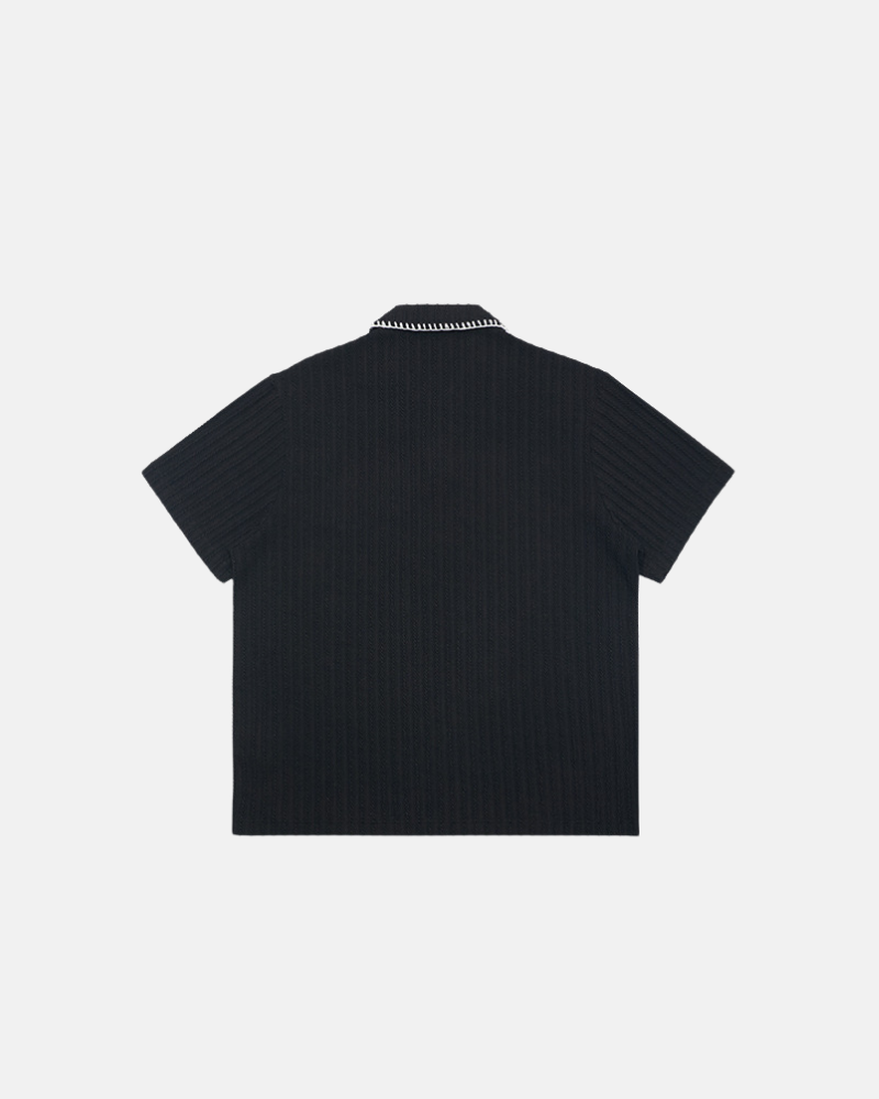 Ribbed Knit Polo Tee