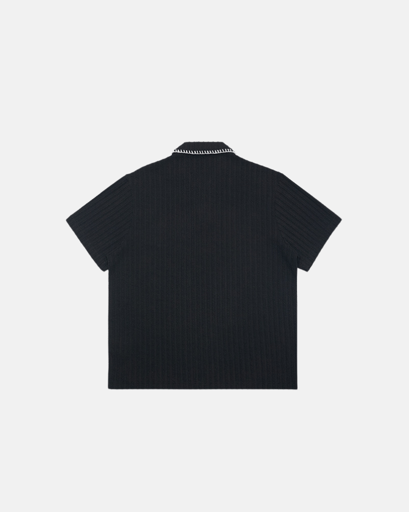 Ribbed Knit Polo Shirt