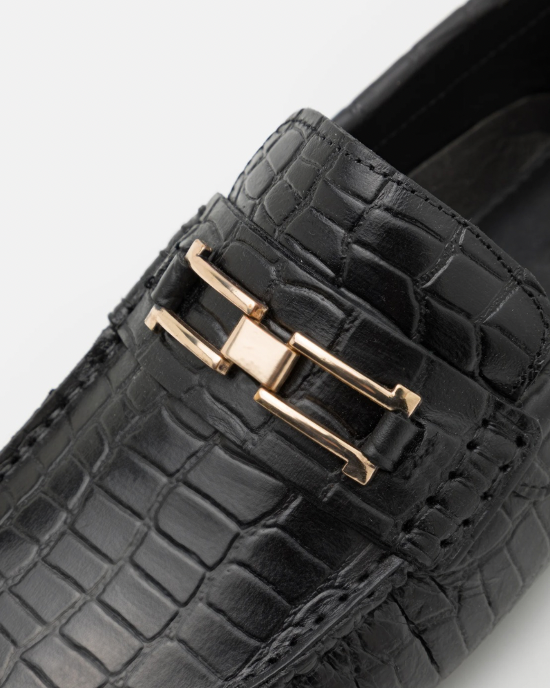 Loafer mit Krokodil - Schwarz