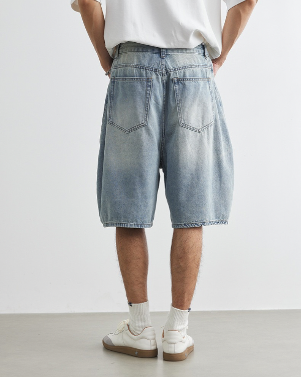 Light Wash 5-Pocket Denim Over the Knee Short