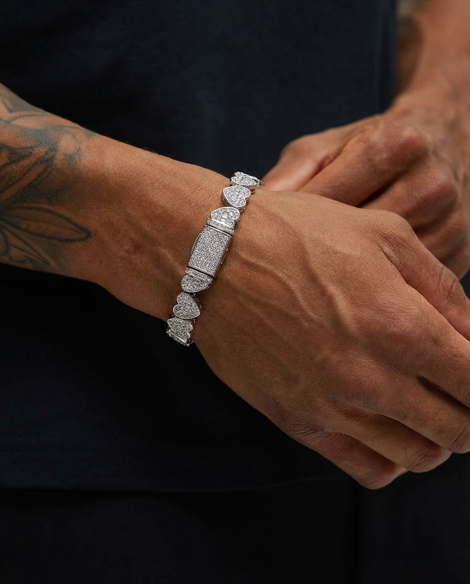 Iced Heart Link Bracelet