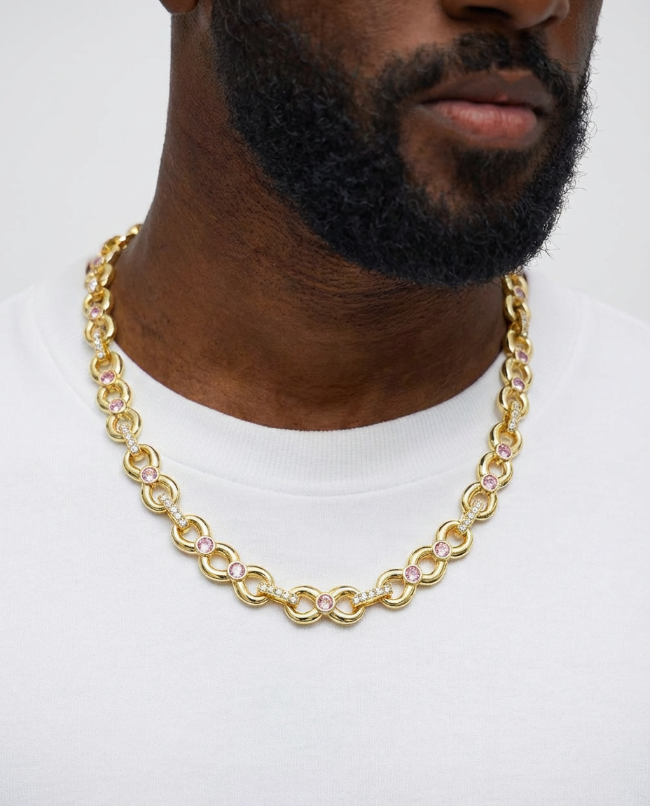 Luxe Pink Gemstone Cuban Link Necklace