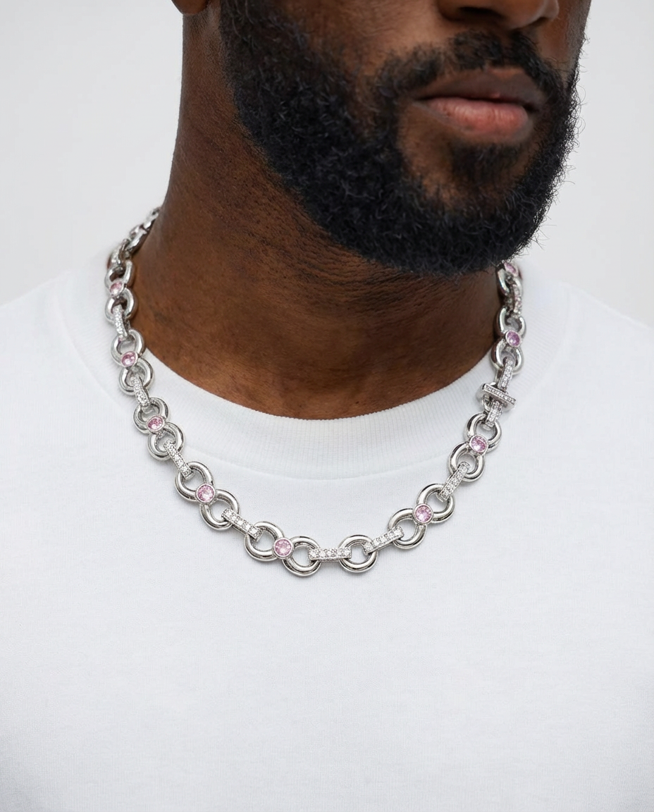 Luxe Pink Gemstone Cuban Link Necklace