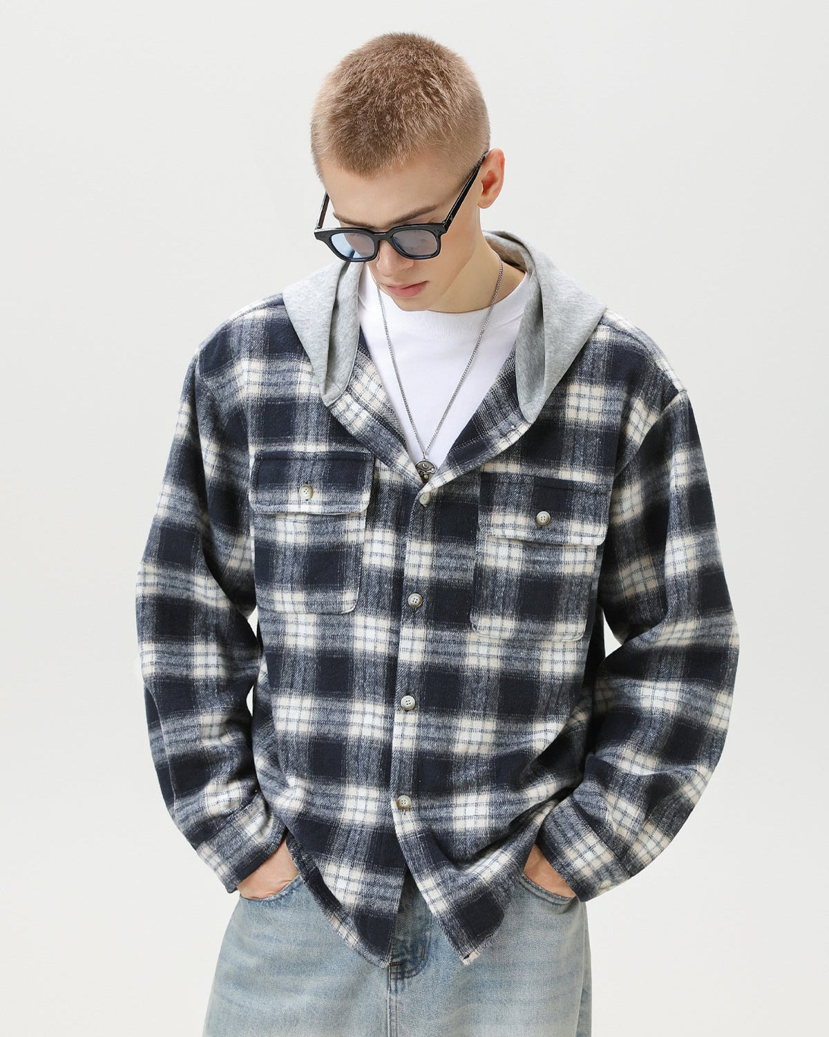 Check Plaid Hooded Overshirt