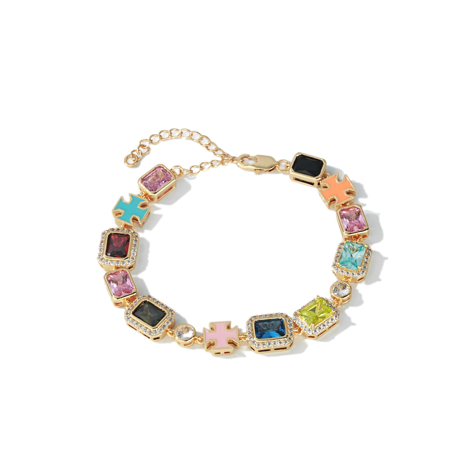 Multicolor Gemstone Cross Bracelet