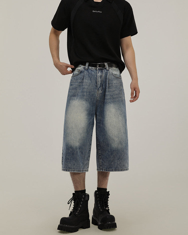Washed Denim Wide Leg Shorts