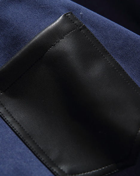 The Lexington PU Leather Pocket Denim Polo Shirt