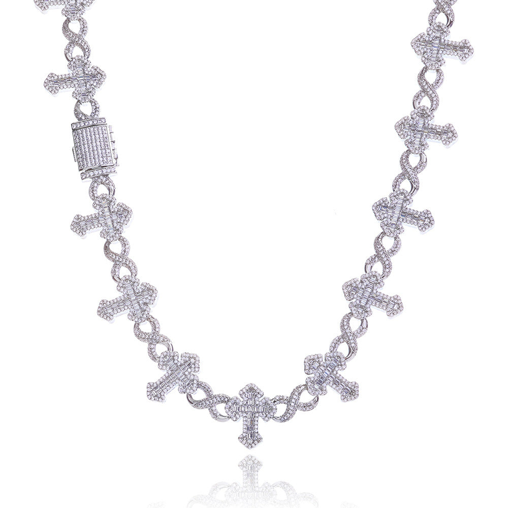 Iced Cross Cuban Chain – White Gold Finish