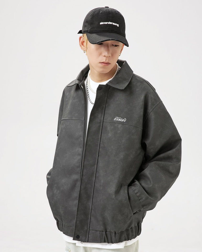 The Nightfall Crest Embroidered PU Leather Jacket