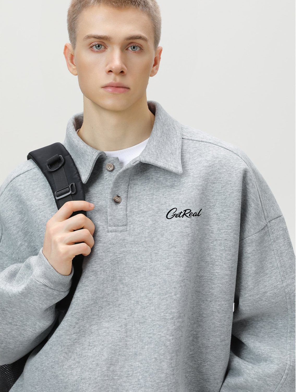 "Get Real" Oversized Embroidered Polo Sweatshirt