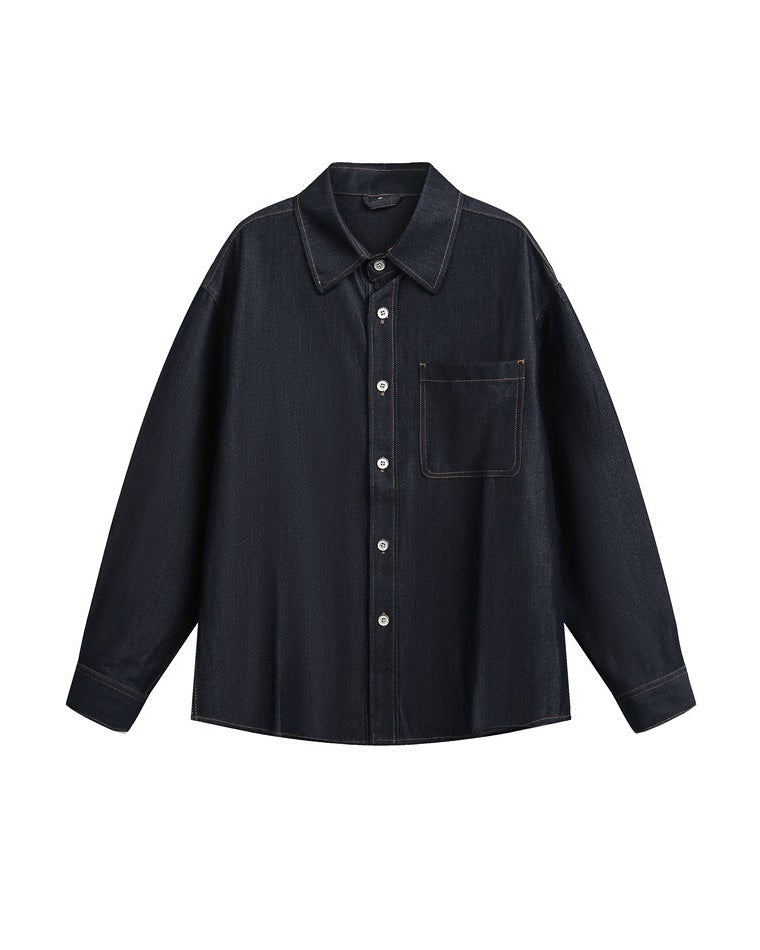 The Sage Denim Cargo Long Sleeve Polo Shirt