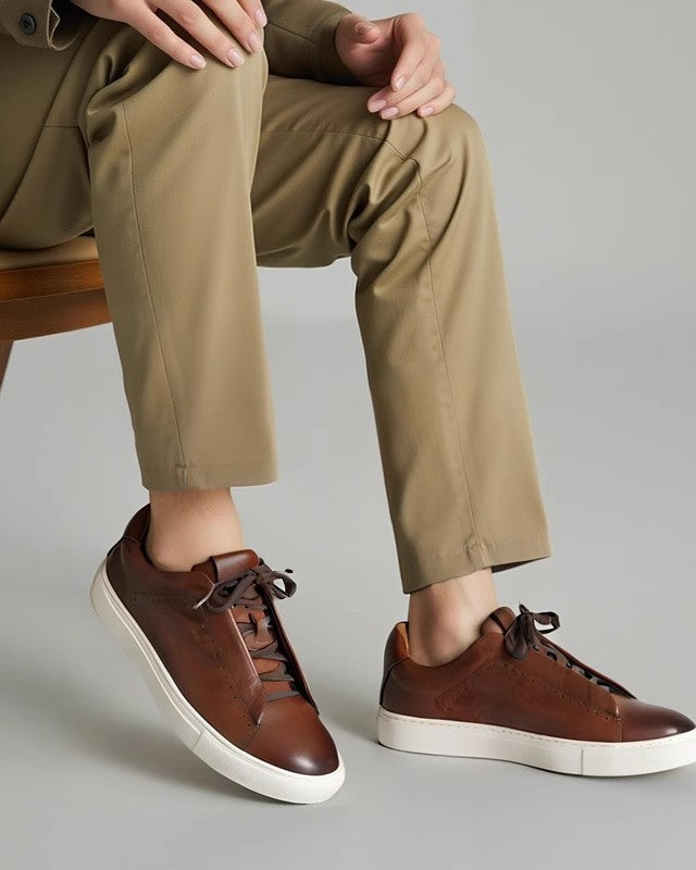 The Softey Leather Low Sneakers - Brown