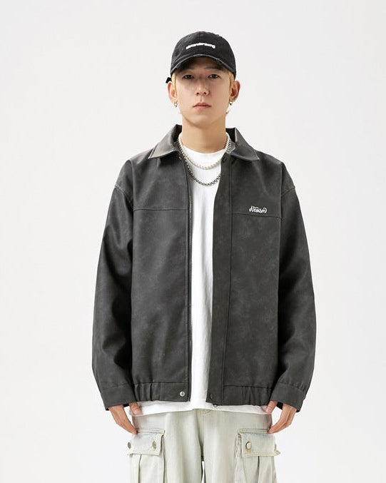 The Nightfall Crest Embroidered PU Leather Jacket