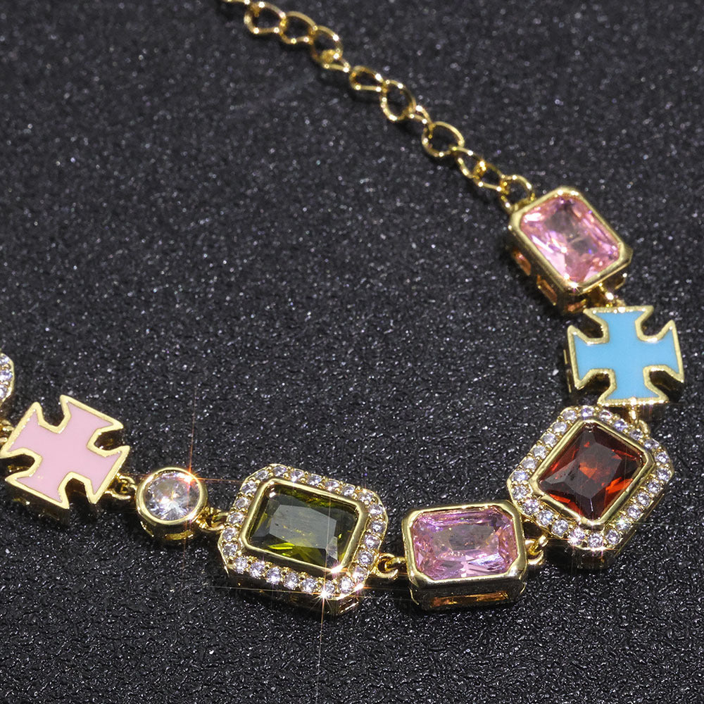 Multicolor Gemstone Cross Bracelet