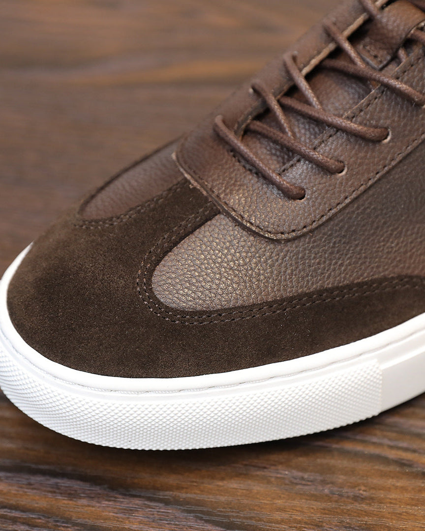 Leather & Suede Low-Top Sneakers with Contrast Sole