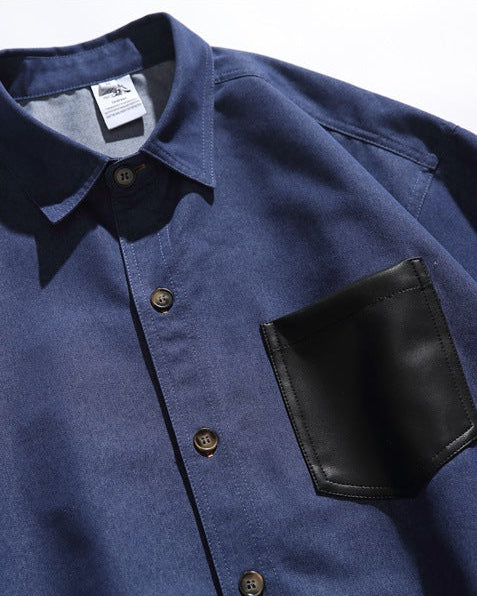 The Lexington PU Leather Pocket Denim Polo Shirt