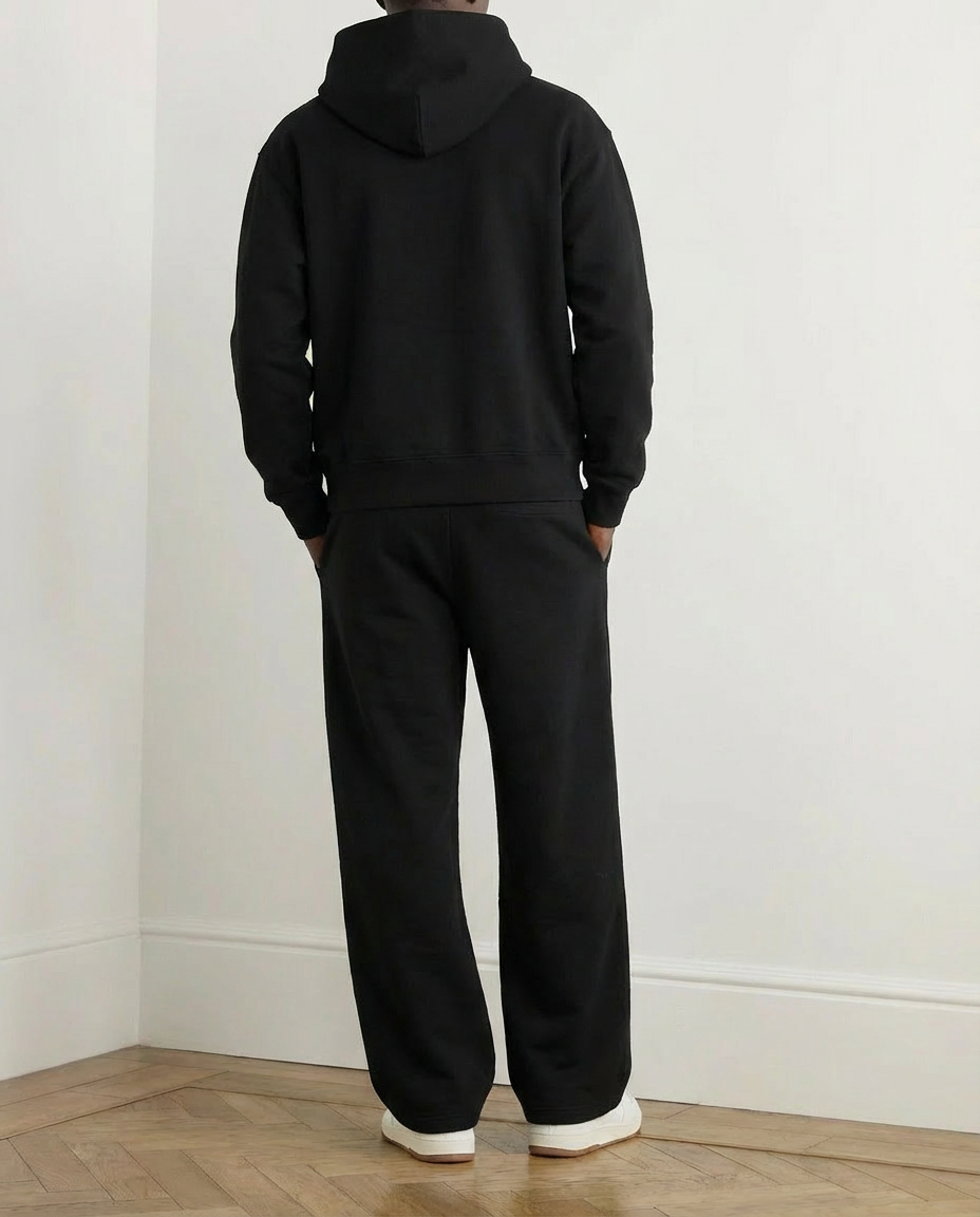 2-piece Wide Loose Fit Hoodie and Joggers Set - Black