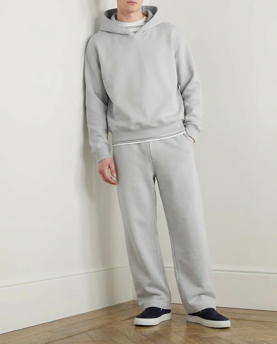 2-piece Wide Loose Fit Hoodie and Joggers Set - Grey Melange