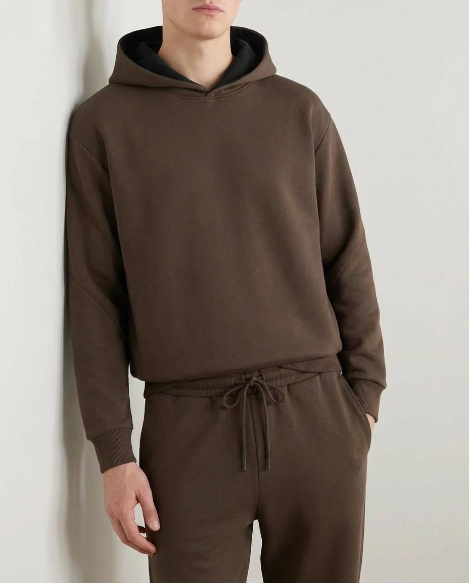 2-piece Loose Fit Hoodie and Joggers Set - Brown