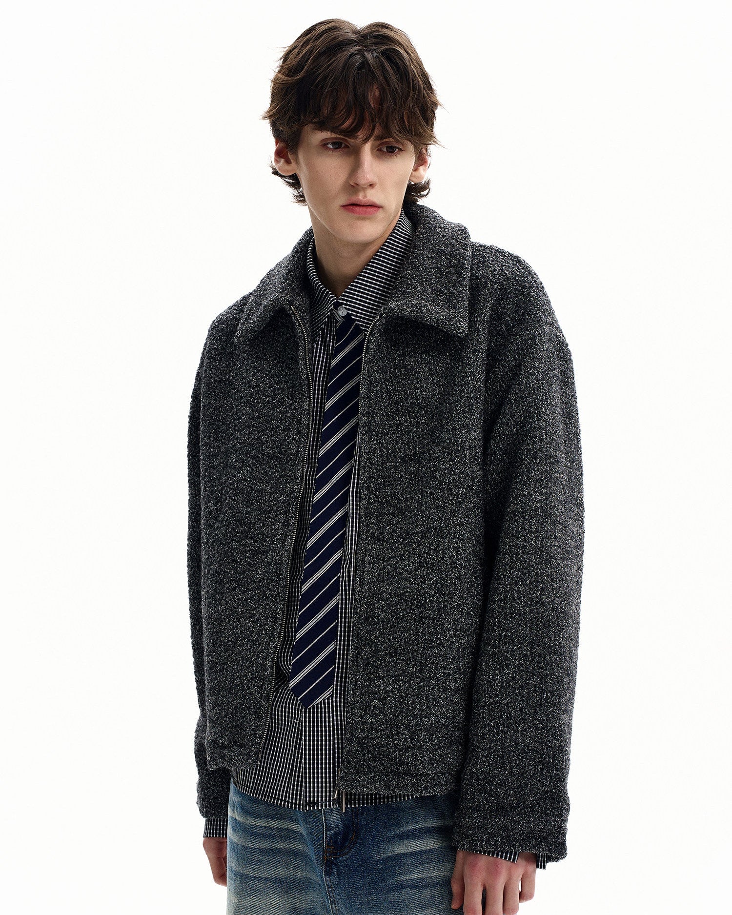 Tailored Wool Blend Zip Jacket