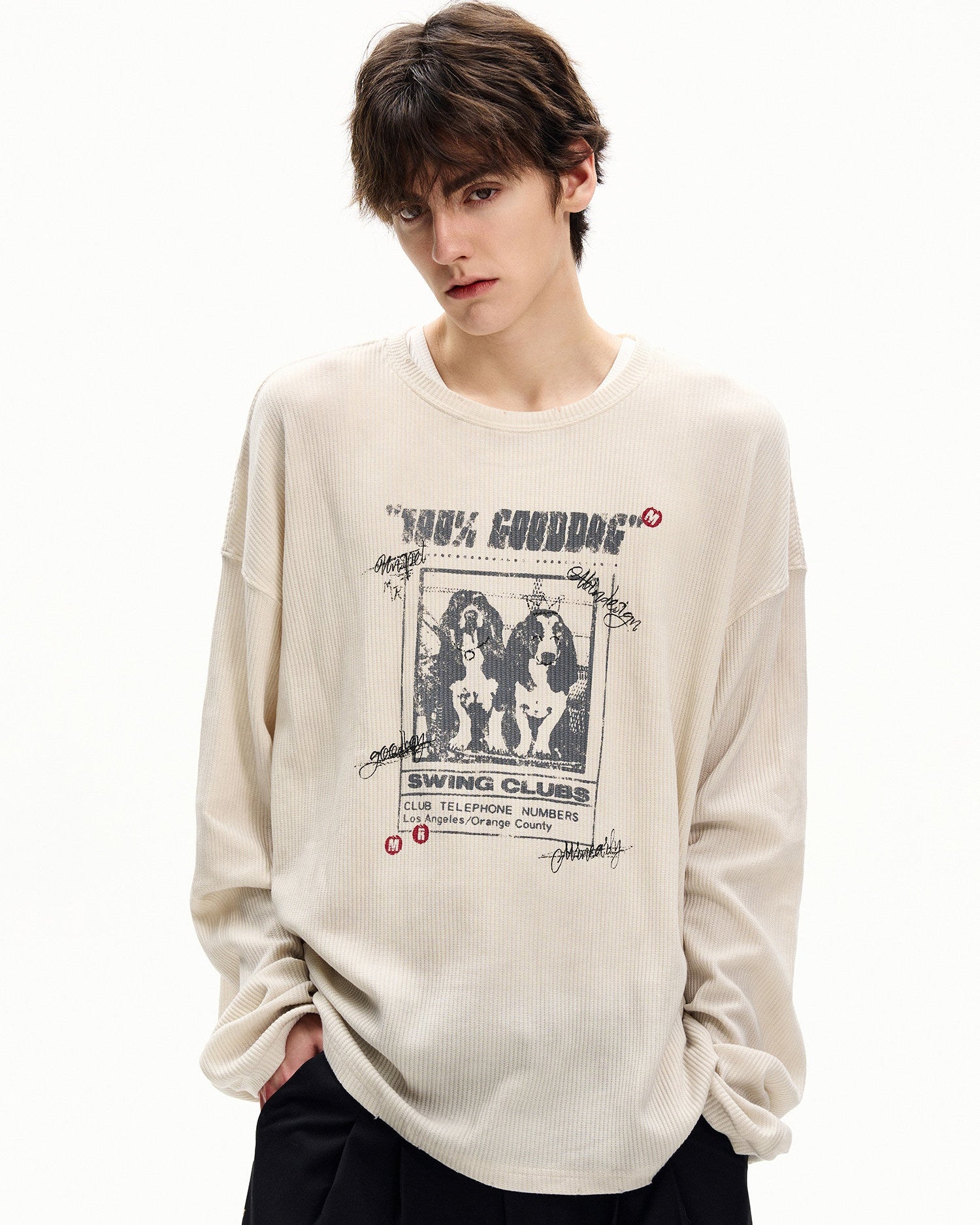 Waffle Knit Graphic Long Sleeve Tee