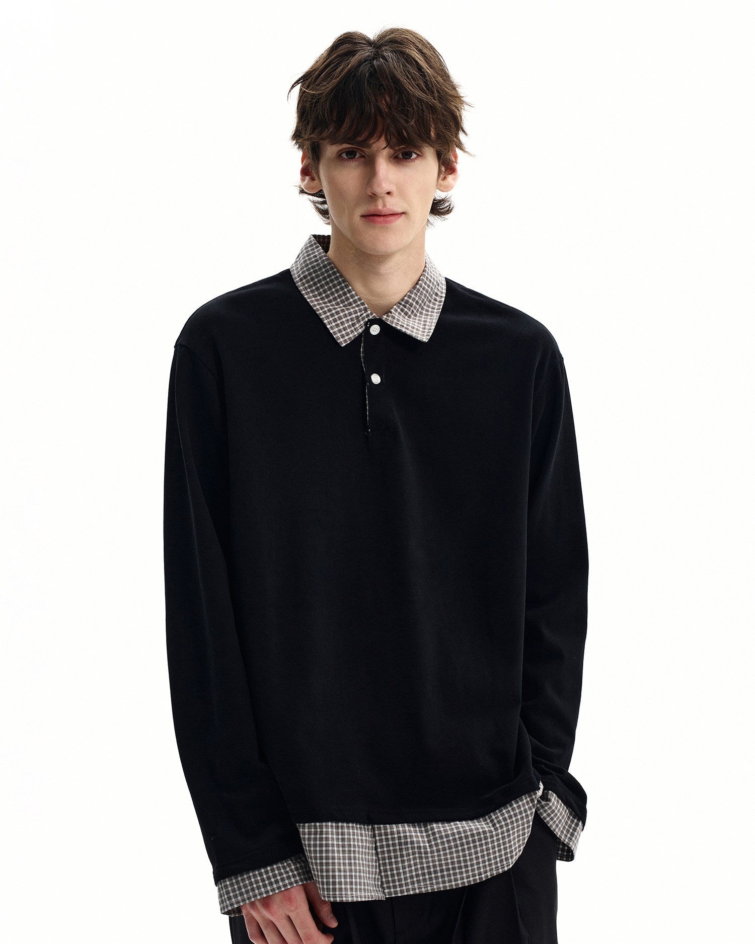 Cotton Blend Layered Polo Sweatshirt