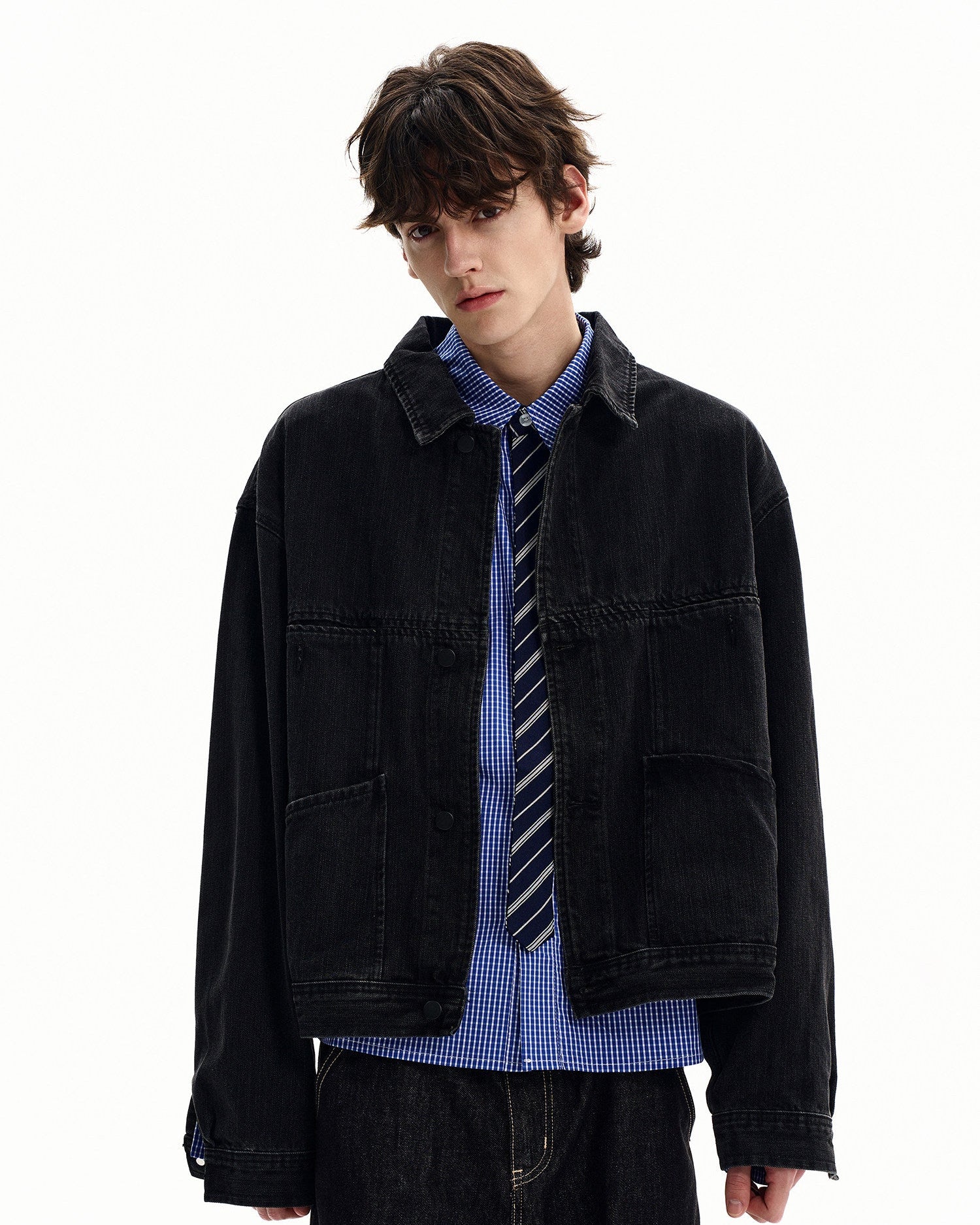 Washed Denim Snap Front Jacket