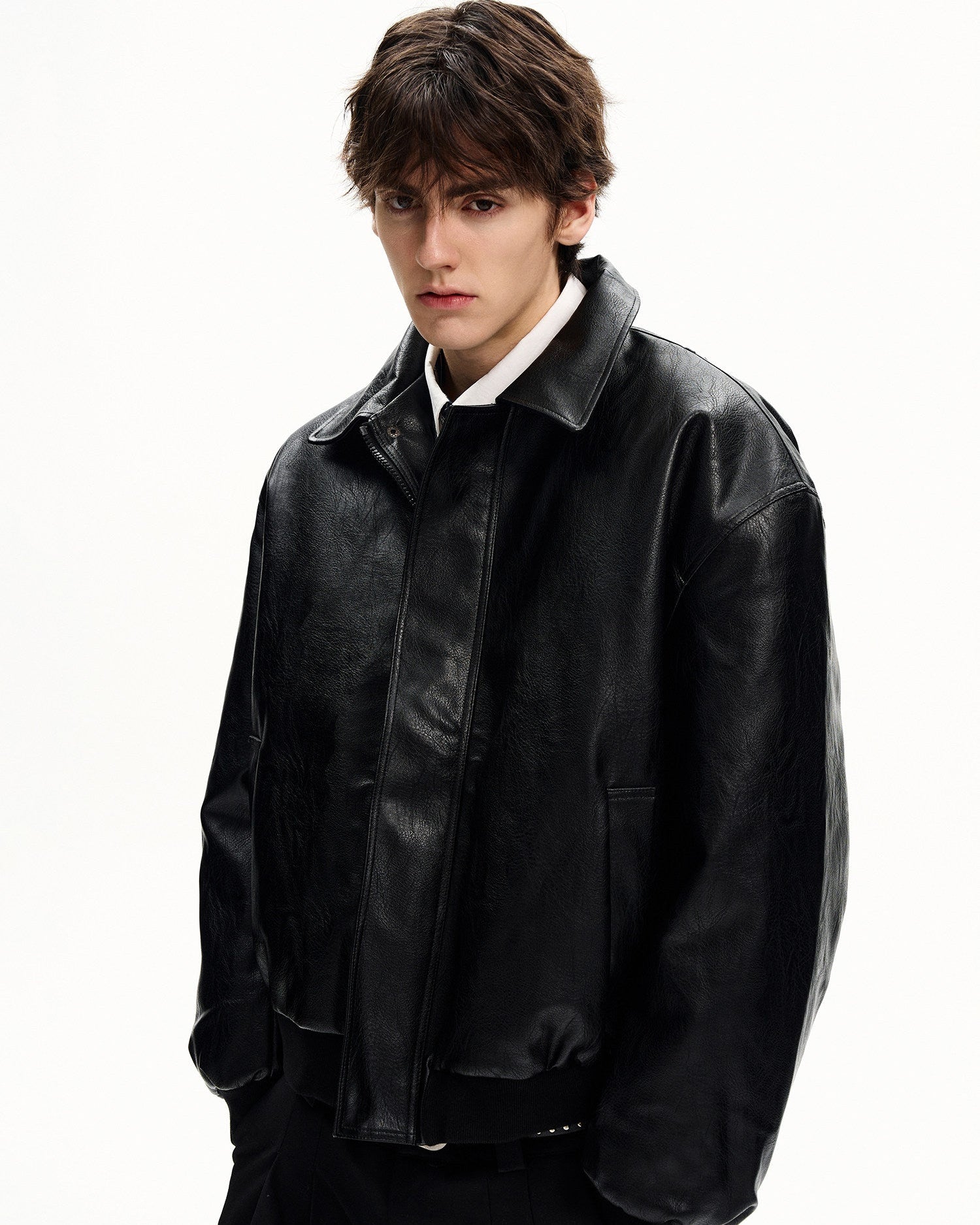 Smooth Leather Zip Jacket