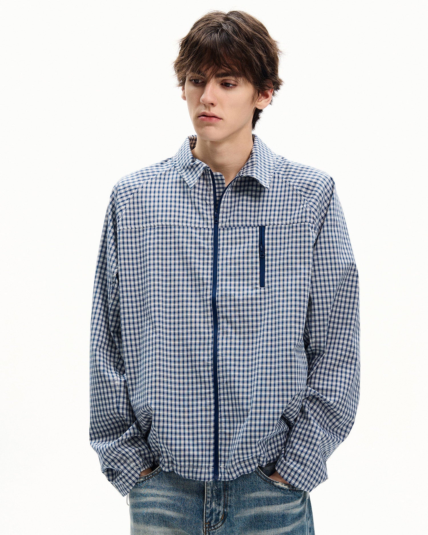 Gingham Cotton Zip Jacket