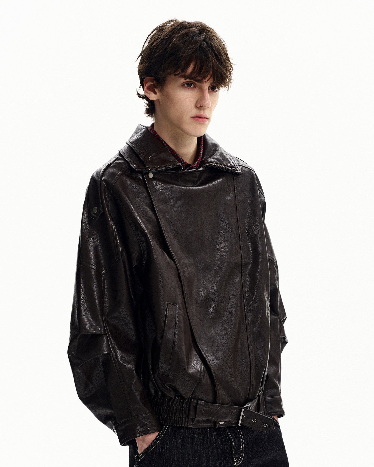 Minimal Leather Outerwear Jacket