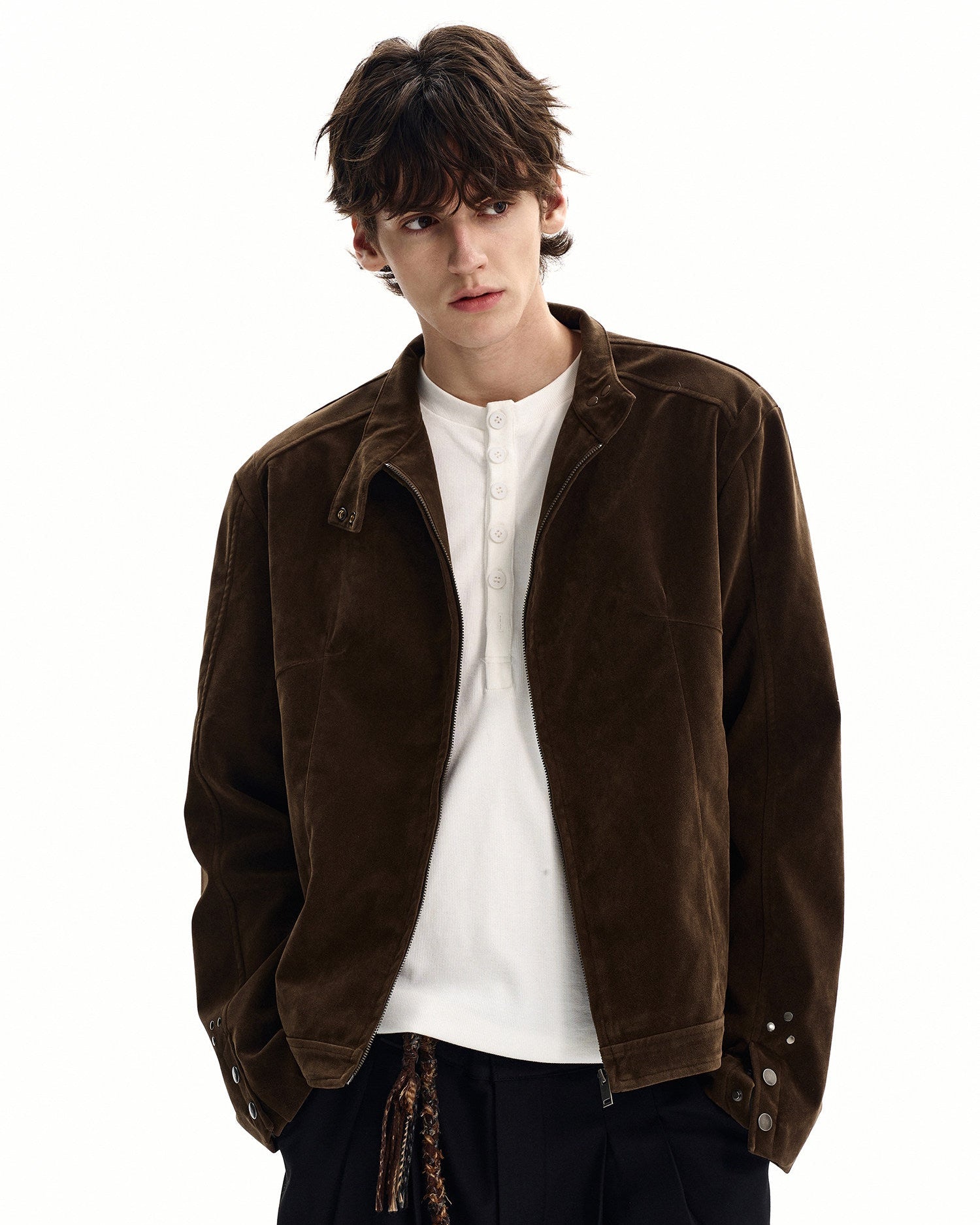 Suede Zip Stand Collar Jacket