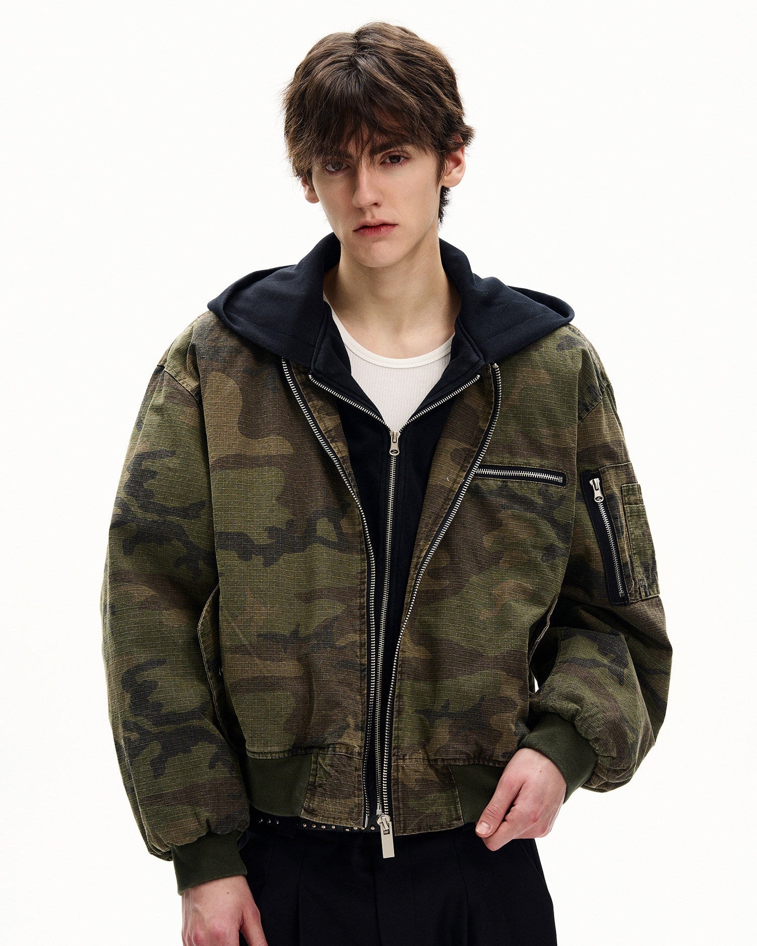 Camo Cotton Zip Hooded Jacket
