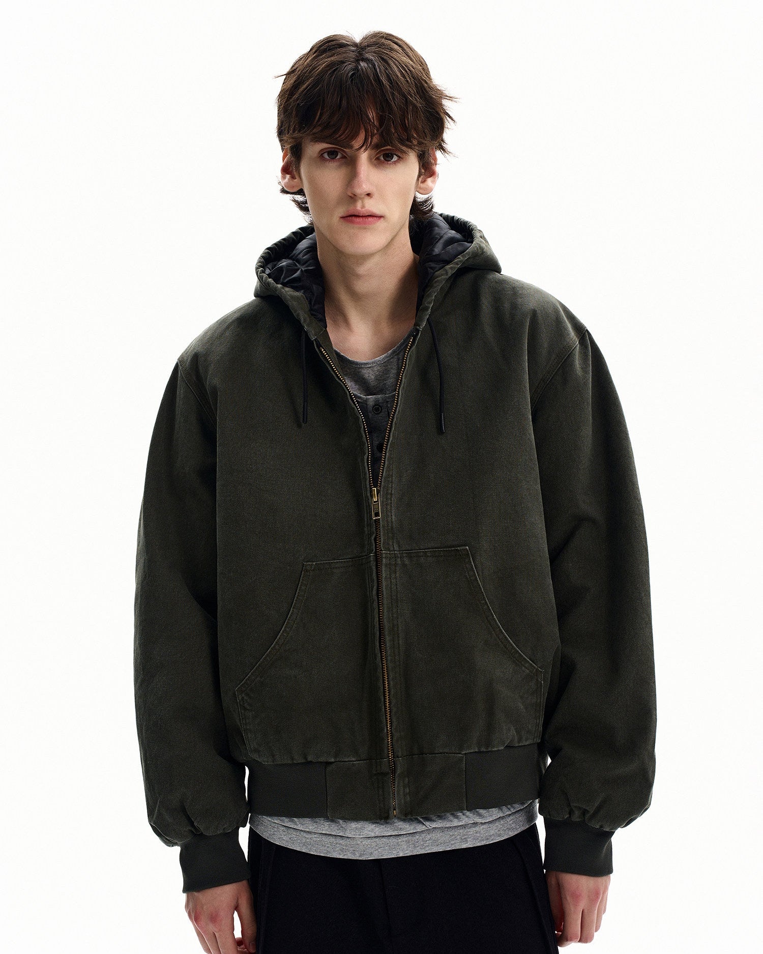 Washed Cotton Zip Hooded Jacket