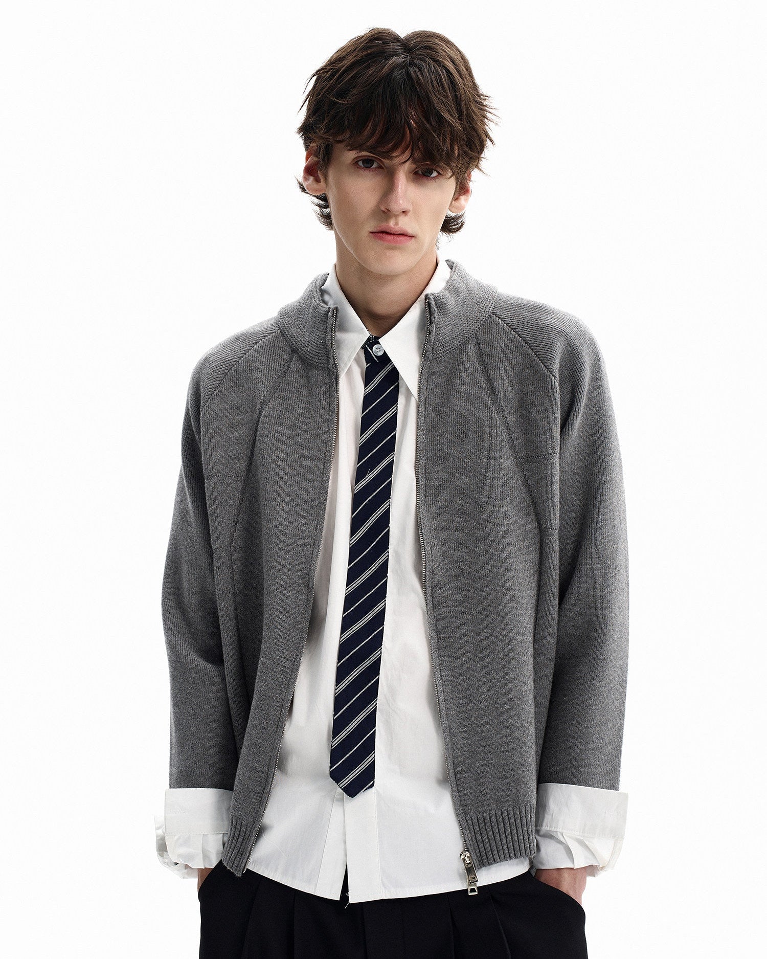 Casual Style Zip-Up Knit Jacket