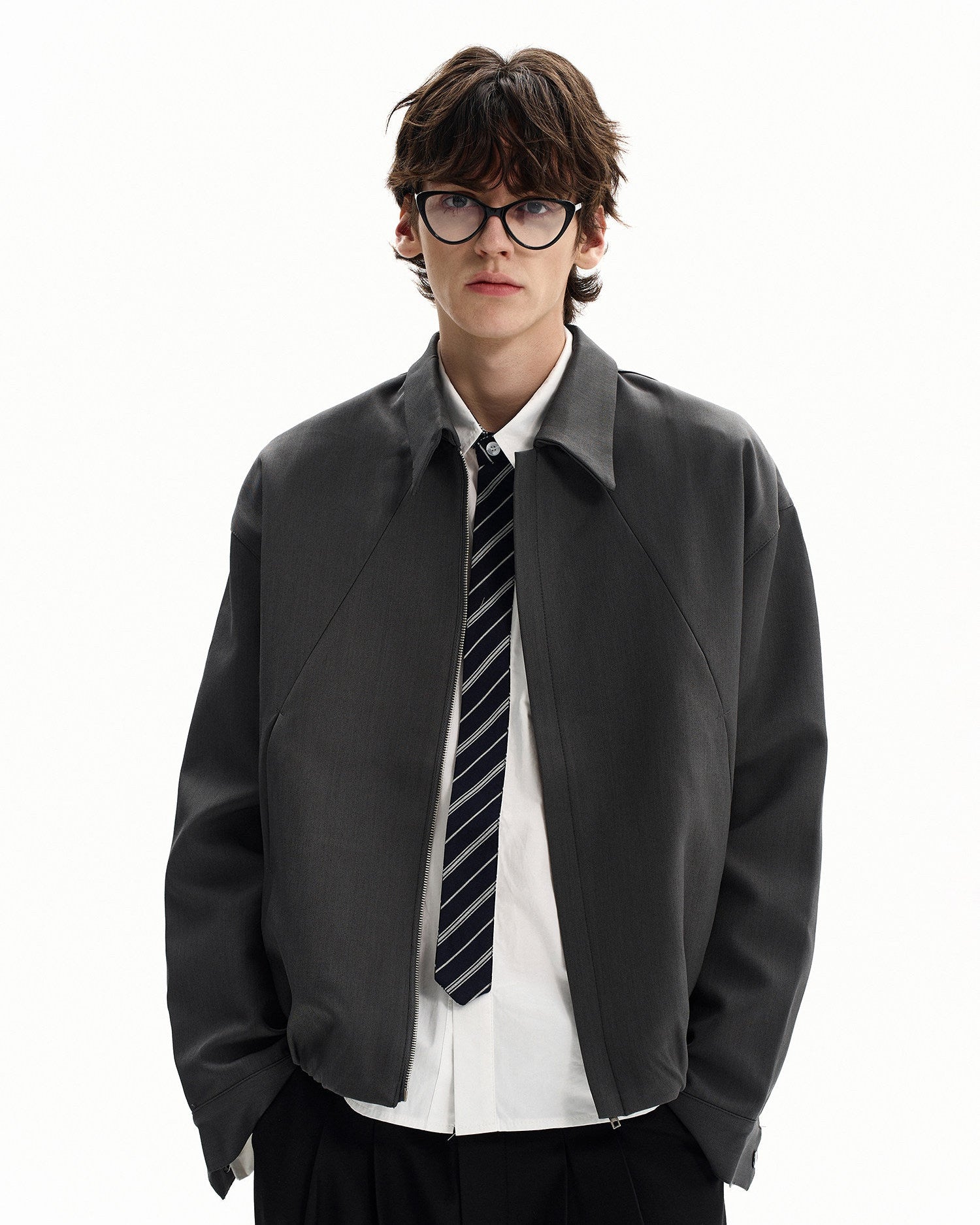 Wool Blend Zip Front Jacket