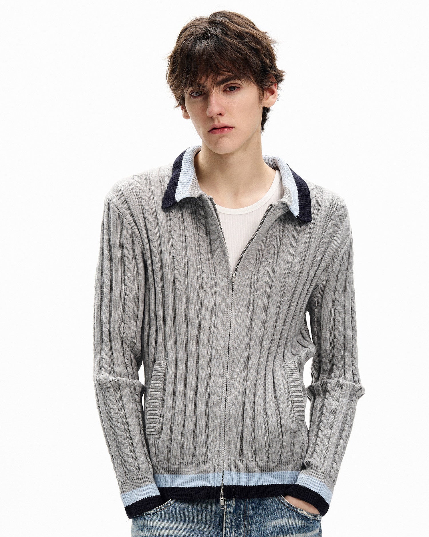Ribbed Cotton Zip-Up Cardigan