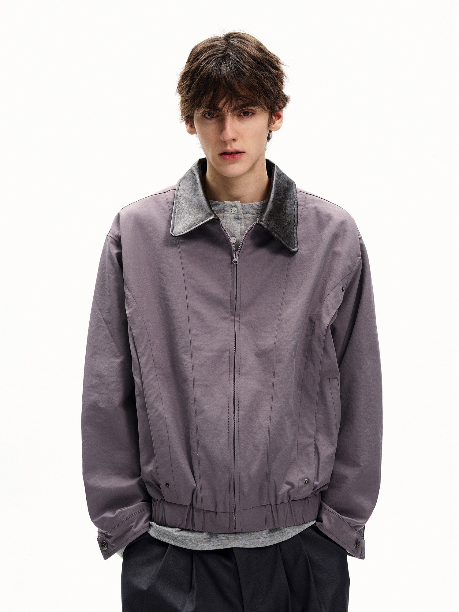 Solid Cotton Nylon Zip Jacket