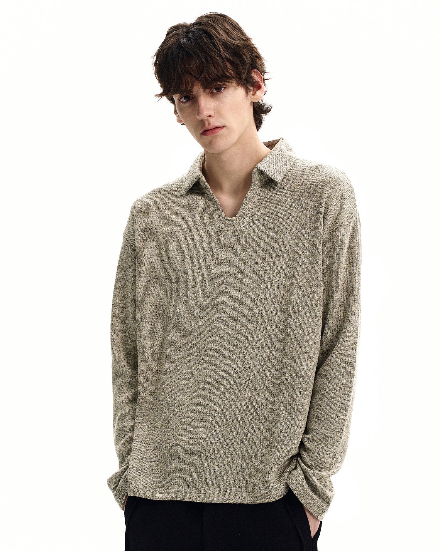 Wool Blend Knit Polo Sweater
