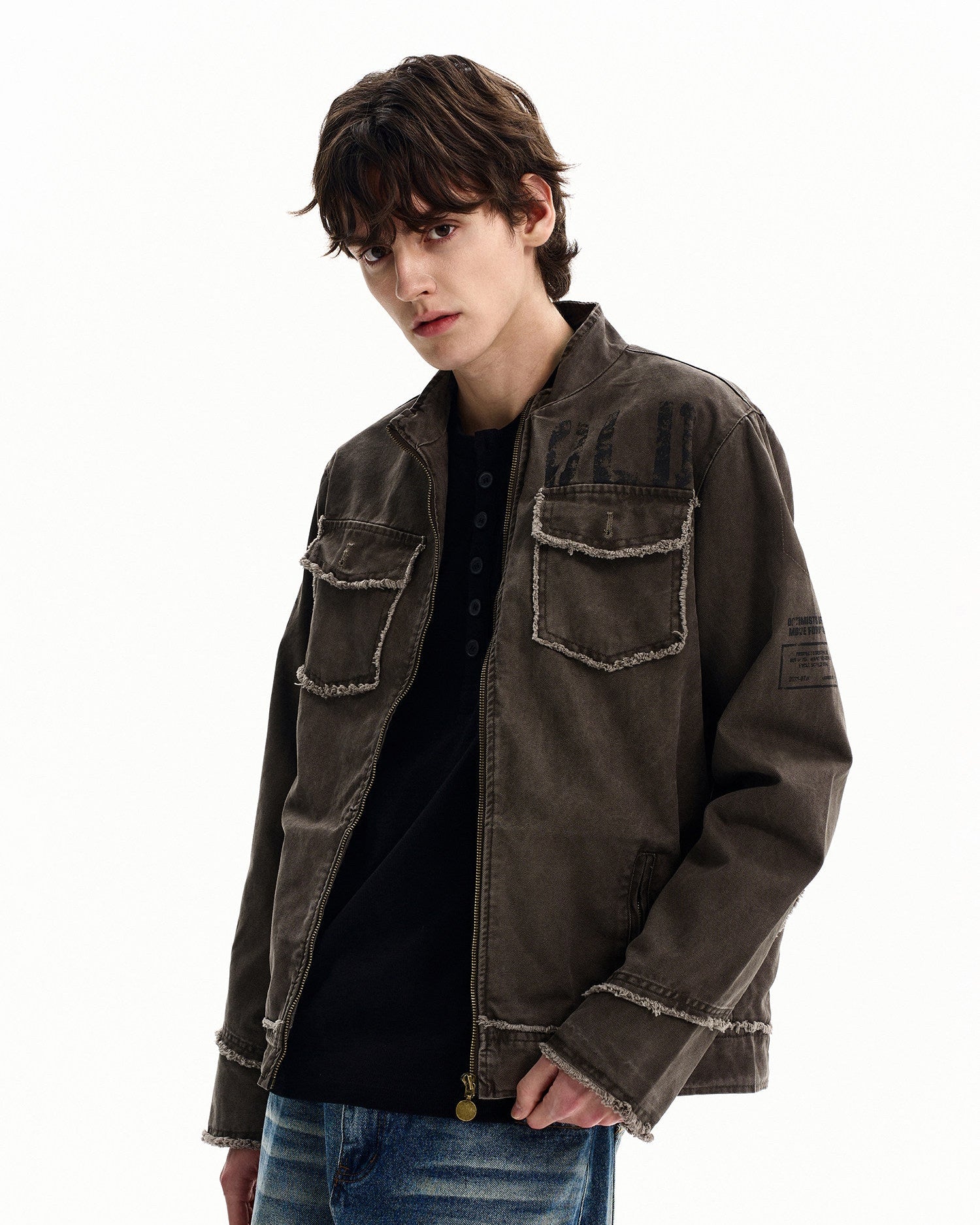 Washed Cotton Zip Field Jacket