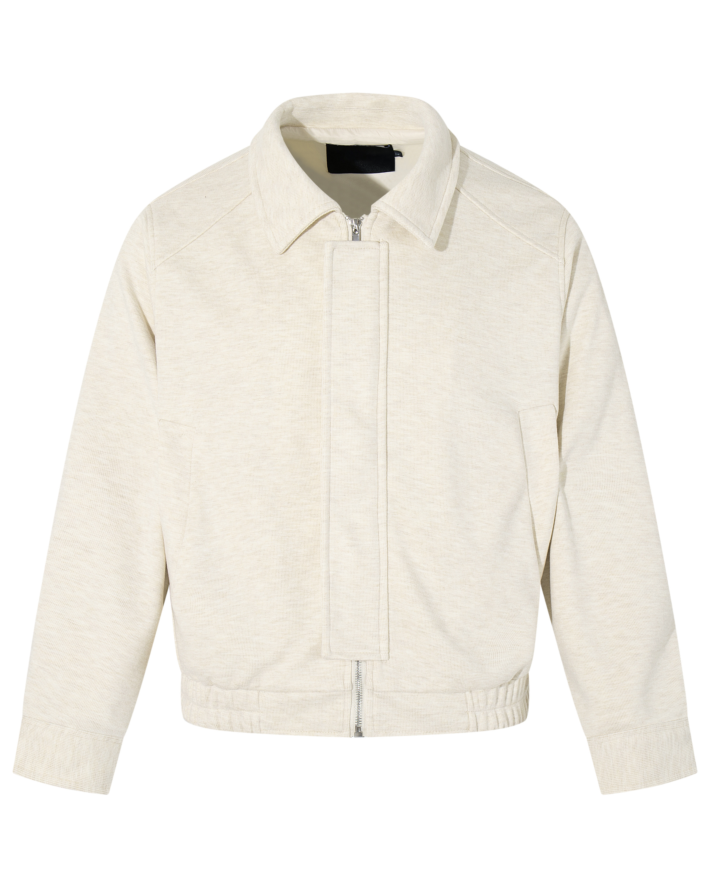 Collared Textured Cotton Zip Jacket