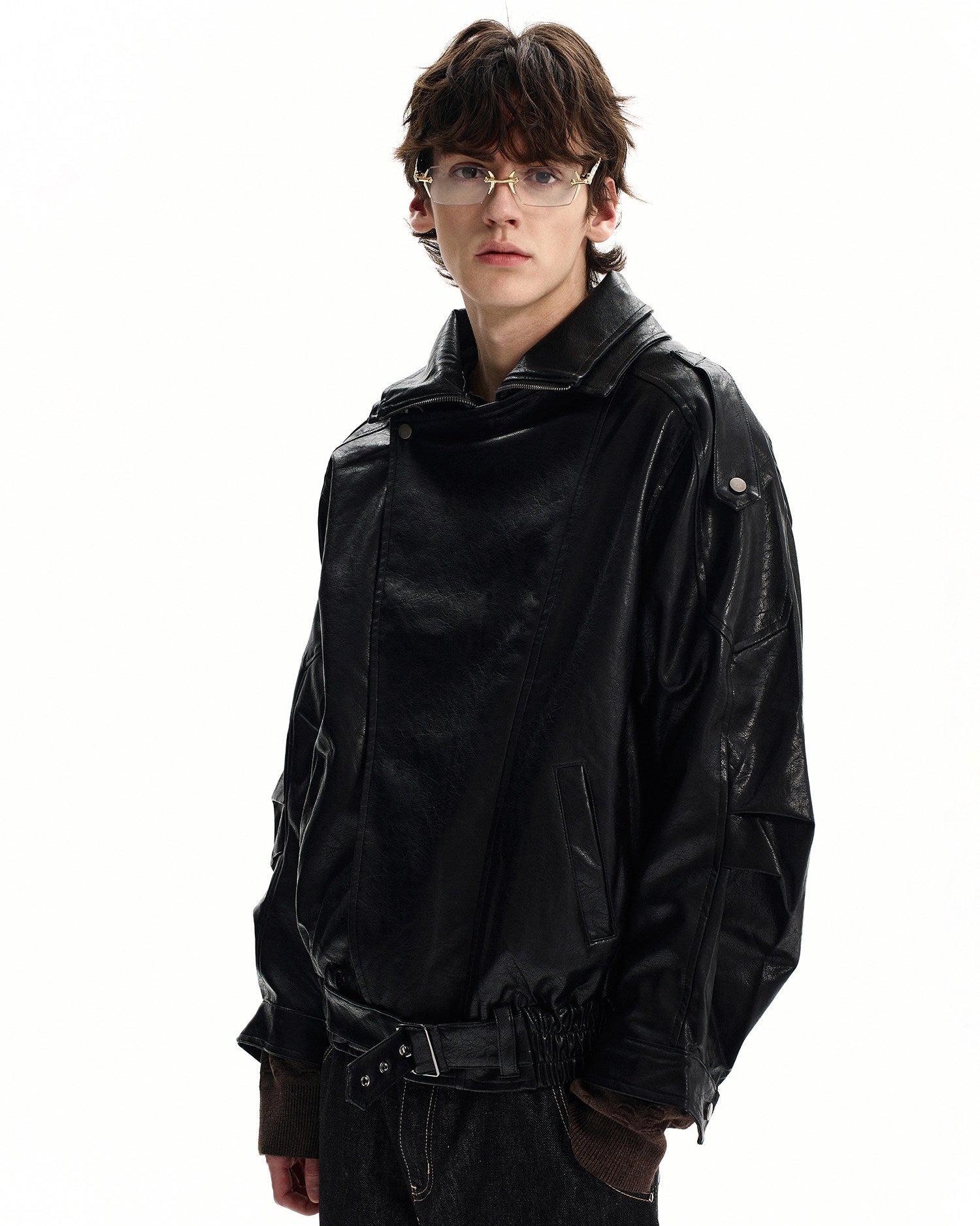 Minimal Leather Outerwear Jacket