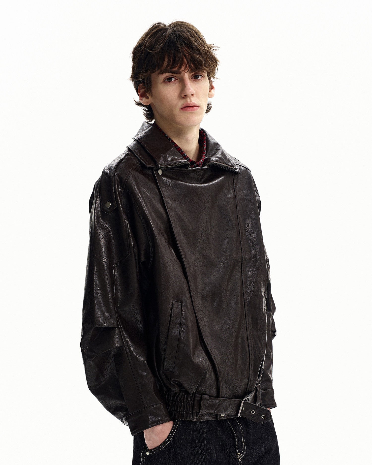 Modern Leather Stand Collar Jacket